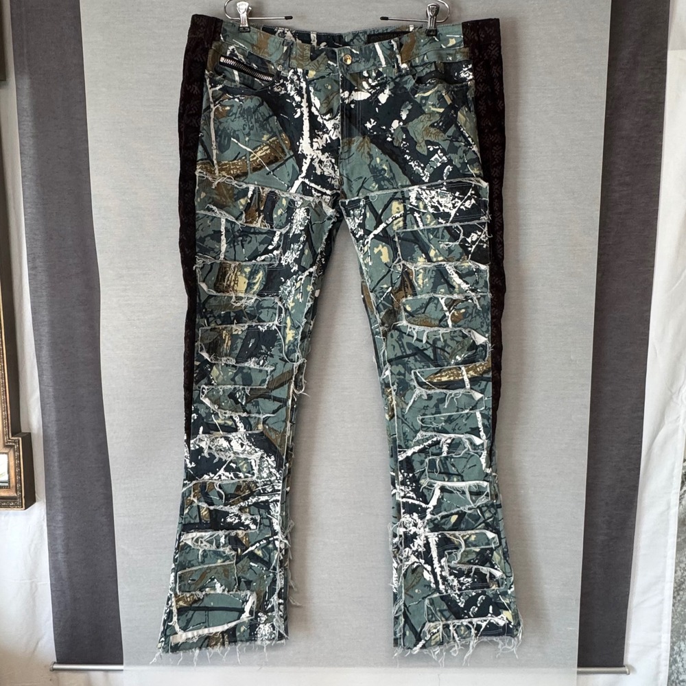 Rockstar Original RSM205 Men's 42x35 Giovanni Flare‎ Denim Camo Distressed Jeans